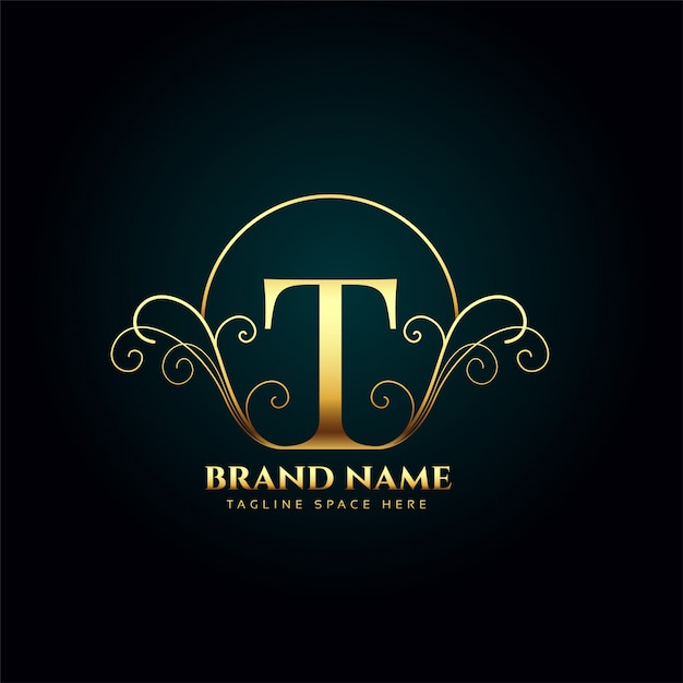 Буква T логотип монограмма в стиле золотой роскоши