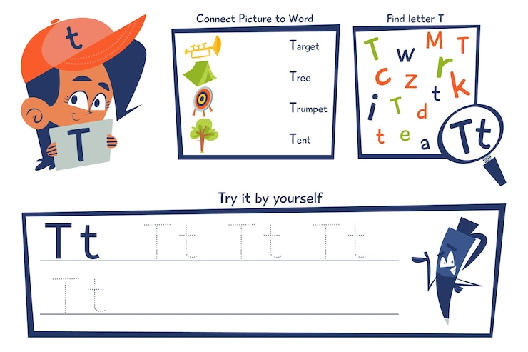 Free Vector letter t worksheet template