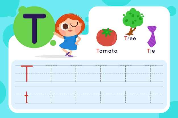 トマトと木の文字tワークシート