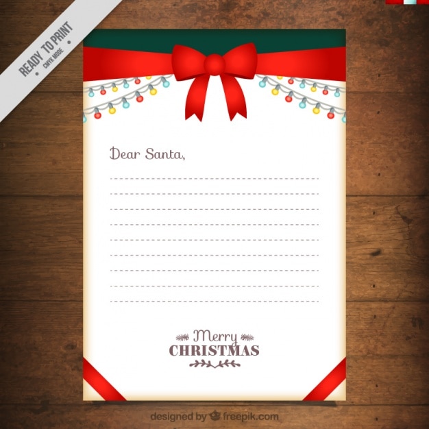 Free vector letter template for santa claus with red bow