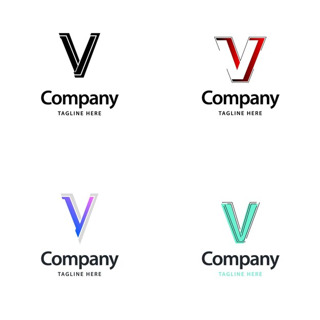 Letter V 빅 로고 팩 디자인 귀하의 비즈니스 벡터 브랜드 이름 일러스트레이션을 위한 크리에이티브 모던 로고 디자인