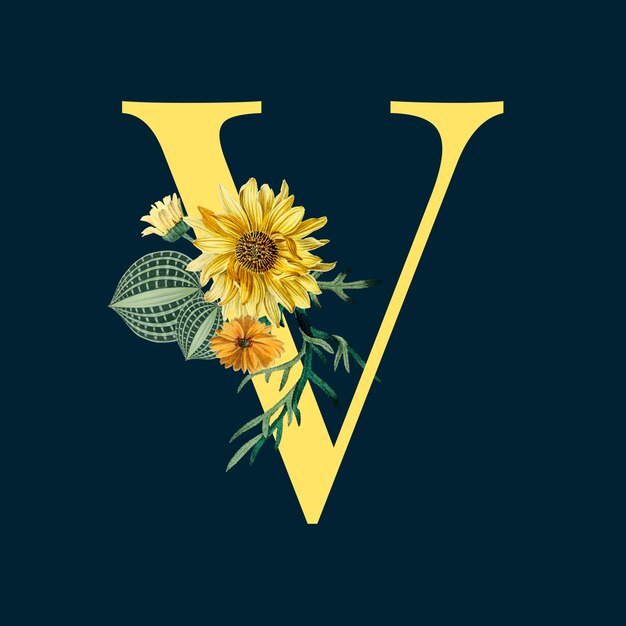 Letter V with blossoms