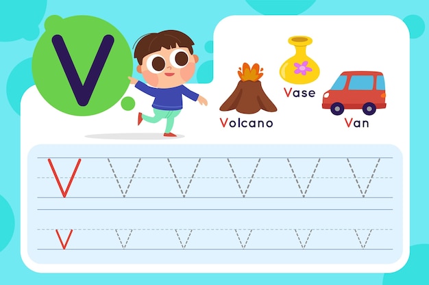 Бесплатное векторное изображение Письмо v лист с вулканом и вазой