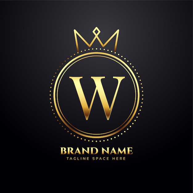 Буква W Золотая концепция логотипа с формой короны