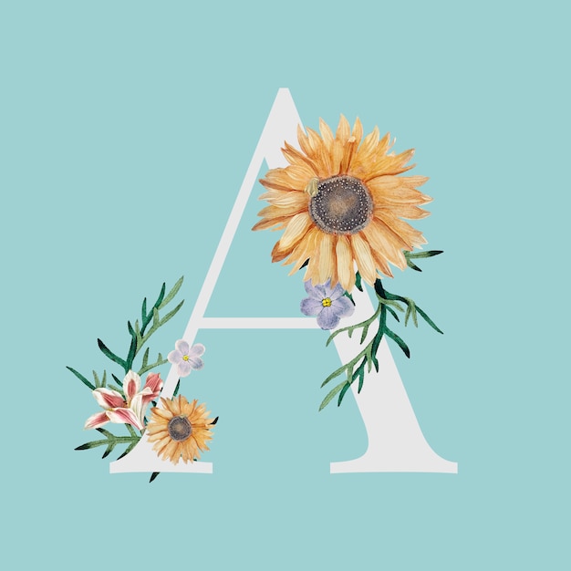 Free vector letter a with blossoms