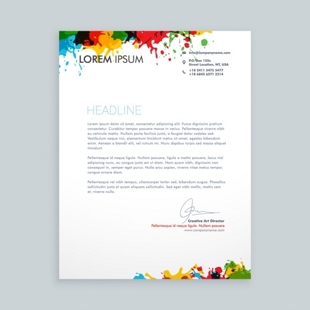 Letter with colorful ink splash letterhead