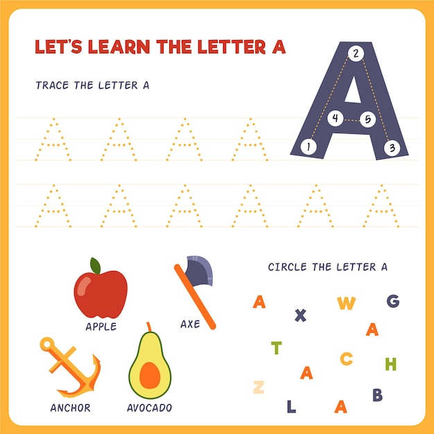 Free vector letter a worksheet for kids