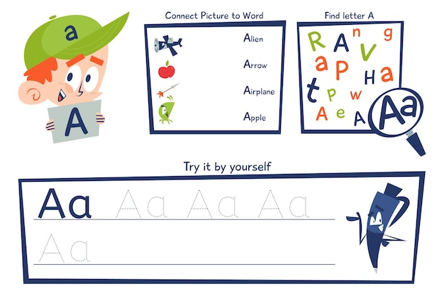 Free vector letter a worksheet template