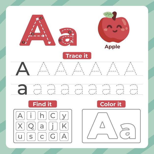 Letter a worksheet with apple