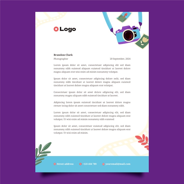 Letterhead template for photographer career and hobby