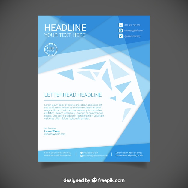 Letterhead template with blue abstract shapes