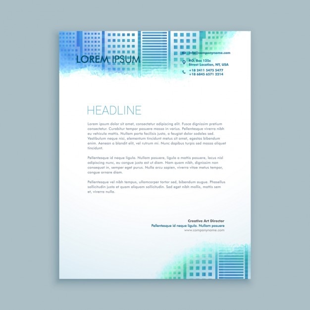 Free vector letterhead with blue buildings