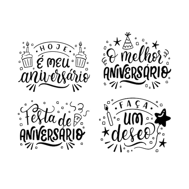 Free vector lettering anniversary in portuguese stickers collection