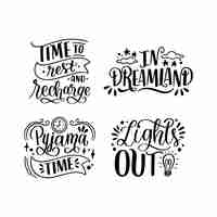 Free vector lettering bedtime stickers collection