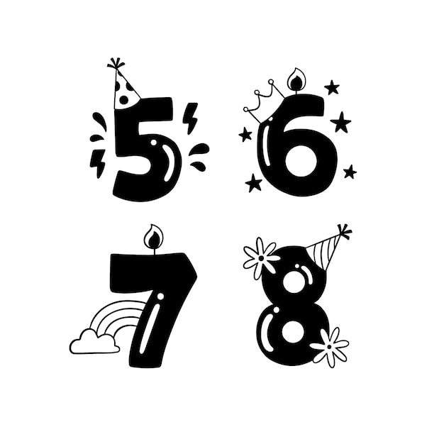 Free vector lettering birthday numbers stickers collection