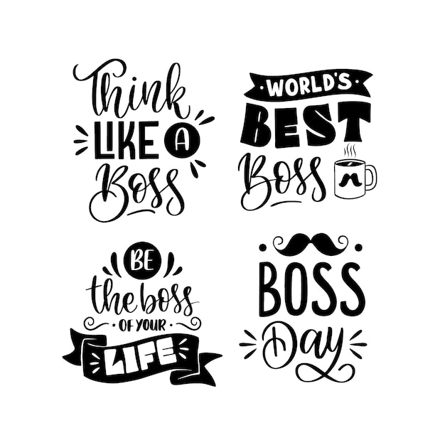 Free vector lettering boss day stickers collection