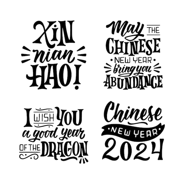 Free vector lettering chinese new year stickers collection