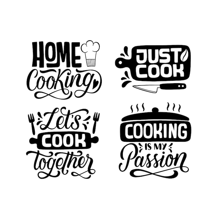 Free Vector lettering cooking sticker set