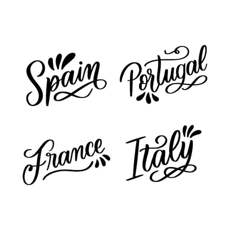 Free Vector lettering europe countries stickers collection