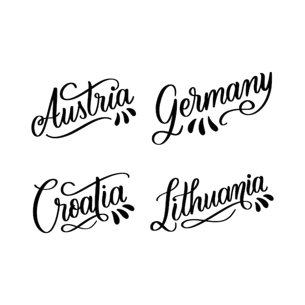 Lettering europe countries stickers collection