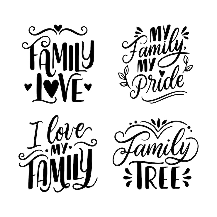 Free Vector lettering family stickers collection