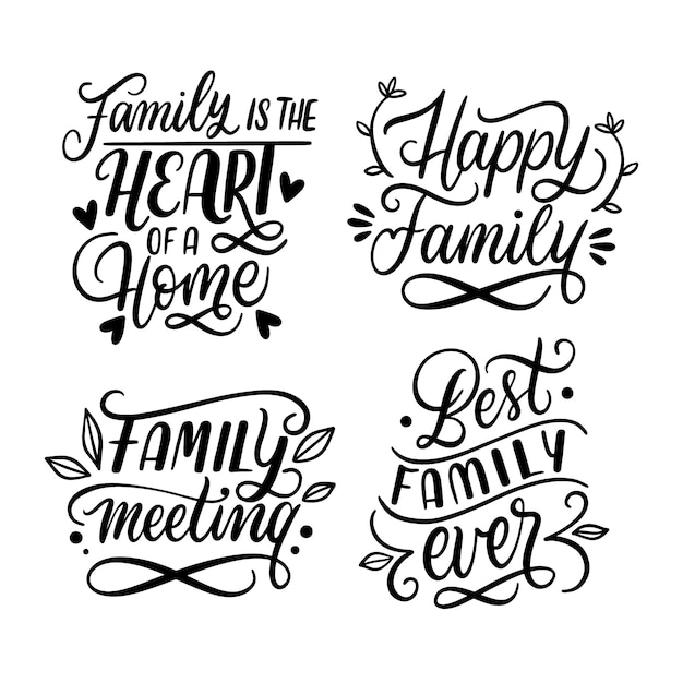 Free vector lettering family stickers collection