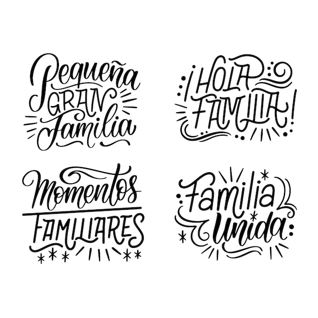 Free vector lettering family stickers collection