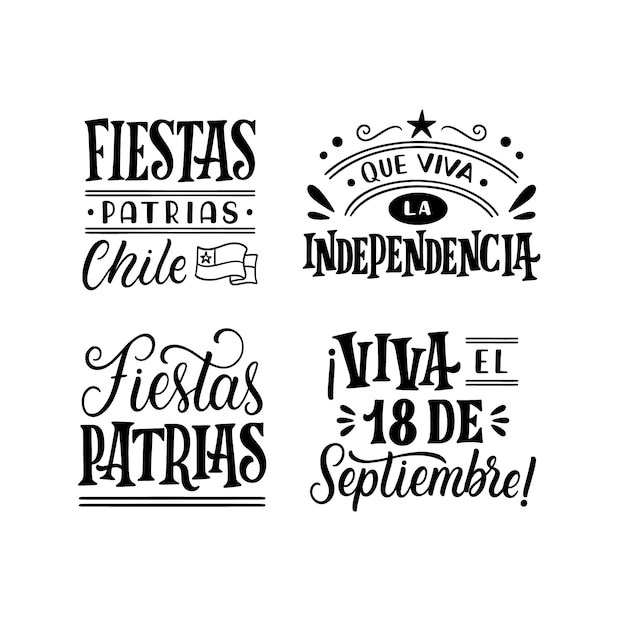 Vettore gratuito raccolta di adesivi di lettering fiestas patrias cile