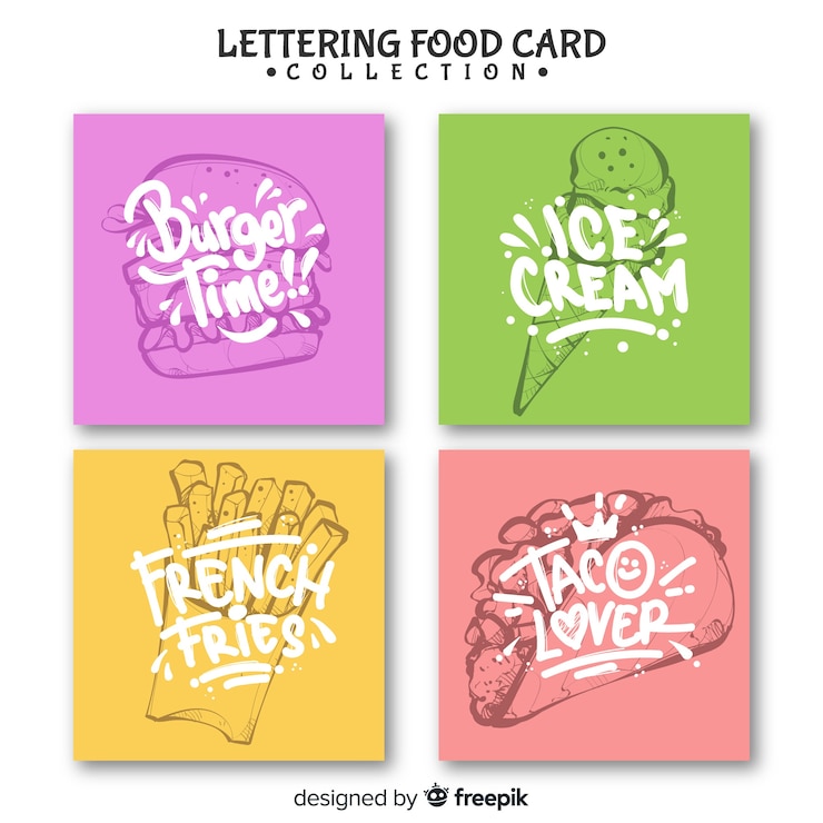 Free Vector lettering food card set