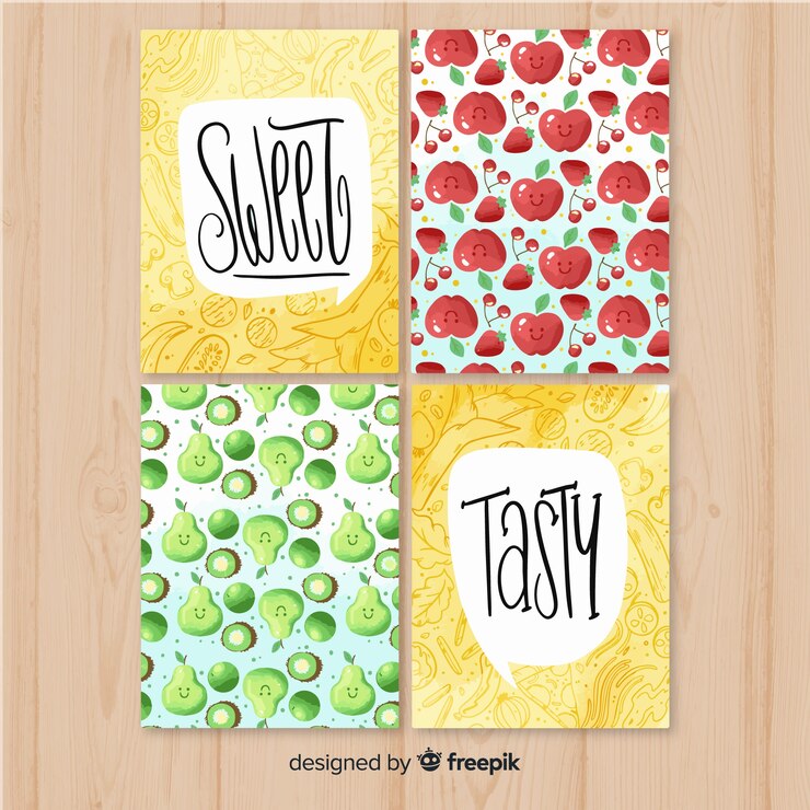 Free Vector lettering food cards pack