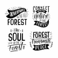 Free vector lettering forest stickers collection