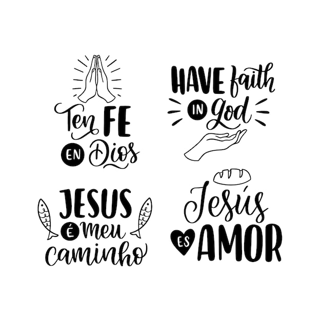 Free vector lettering god stickers collection