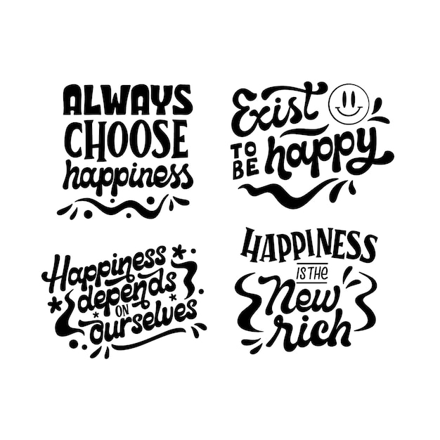 Free vector lettering happiness stickers set