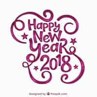 Free vector lettering happy new year 2018 in white and pink