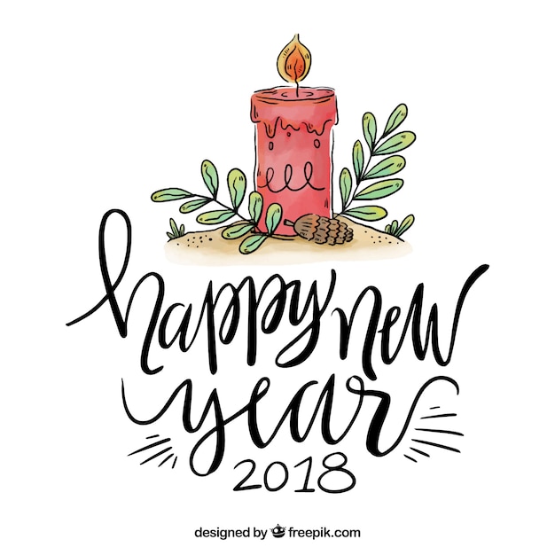 Free vector lettering happy new year 2018 with candle