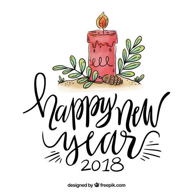 Lettering happy new year 2018 with candle