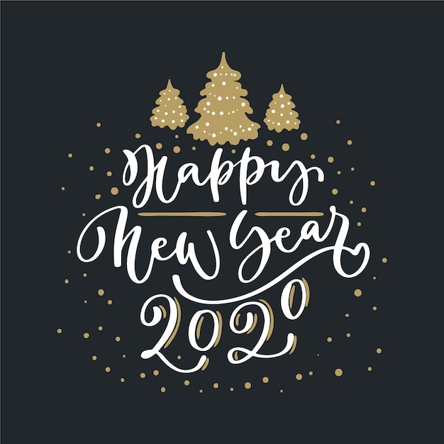 Free vector lettering happy new year 2020 on black background