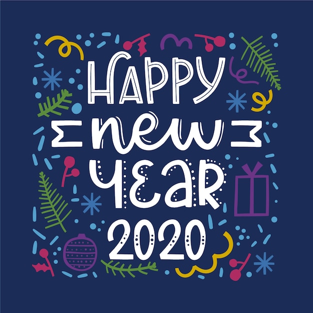 Надпись с новым годом 2020 на синем фоне