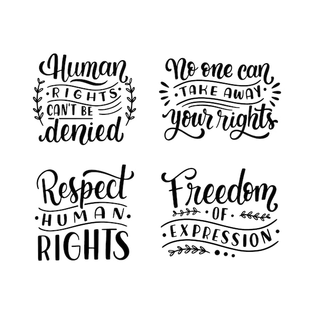 Lettering human rights day stickers collection