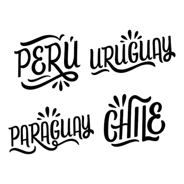 Lettering latin american countries stickers collection