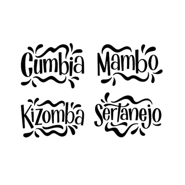 Lettering latin music stickers collection