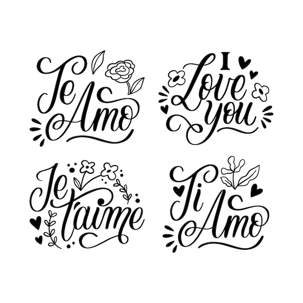 Free vector lettering love phrases stickers collection
