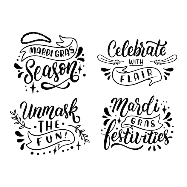 Free vector lettering mardi gras stickers collection