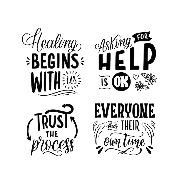 Lettering mental health stickers collection