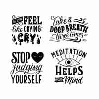 Free vector lettering mental health stickers collection