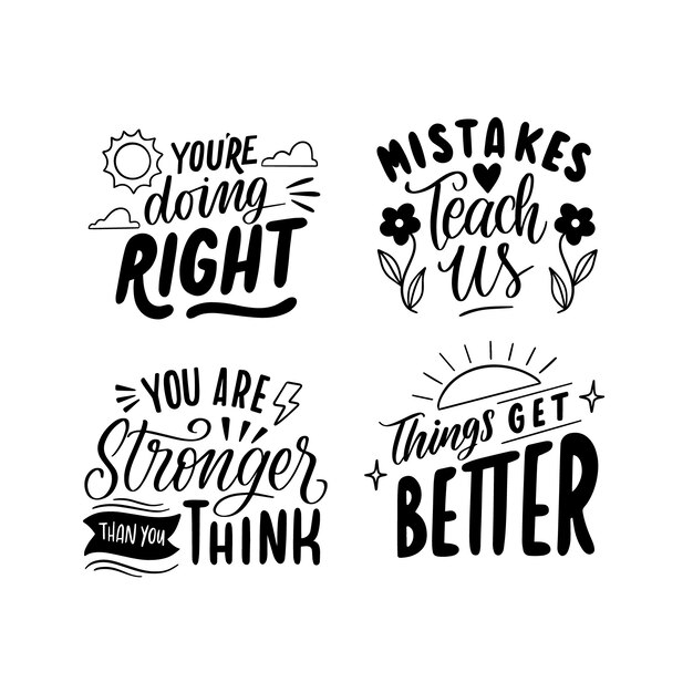 Lettering mental health stickers collection