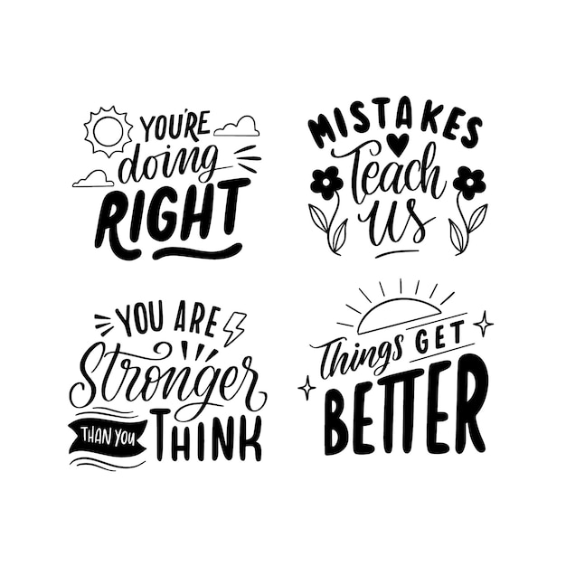 Lettering mental health stickers collection