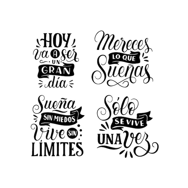 Lettering motivational quotes in spanish stickers collection