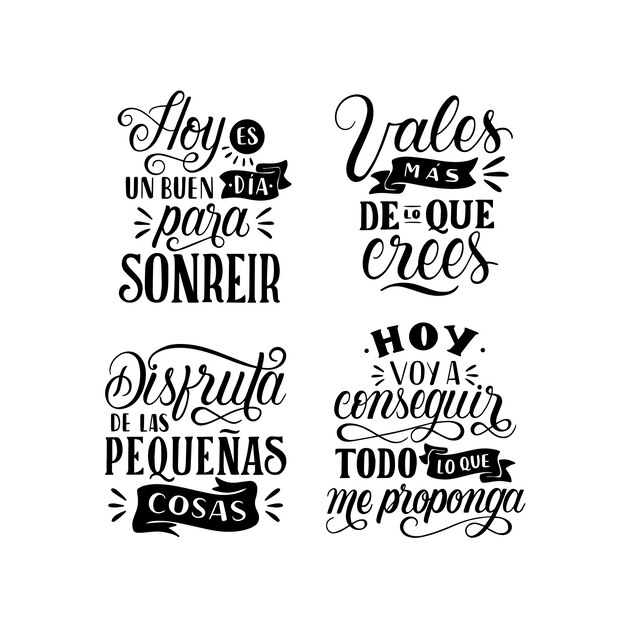 Lettering motivational quotes in spanish stickers collection