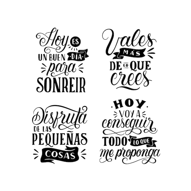 Lettering motivational quotes in spanish stickers collection